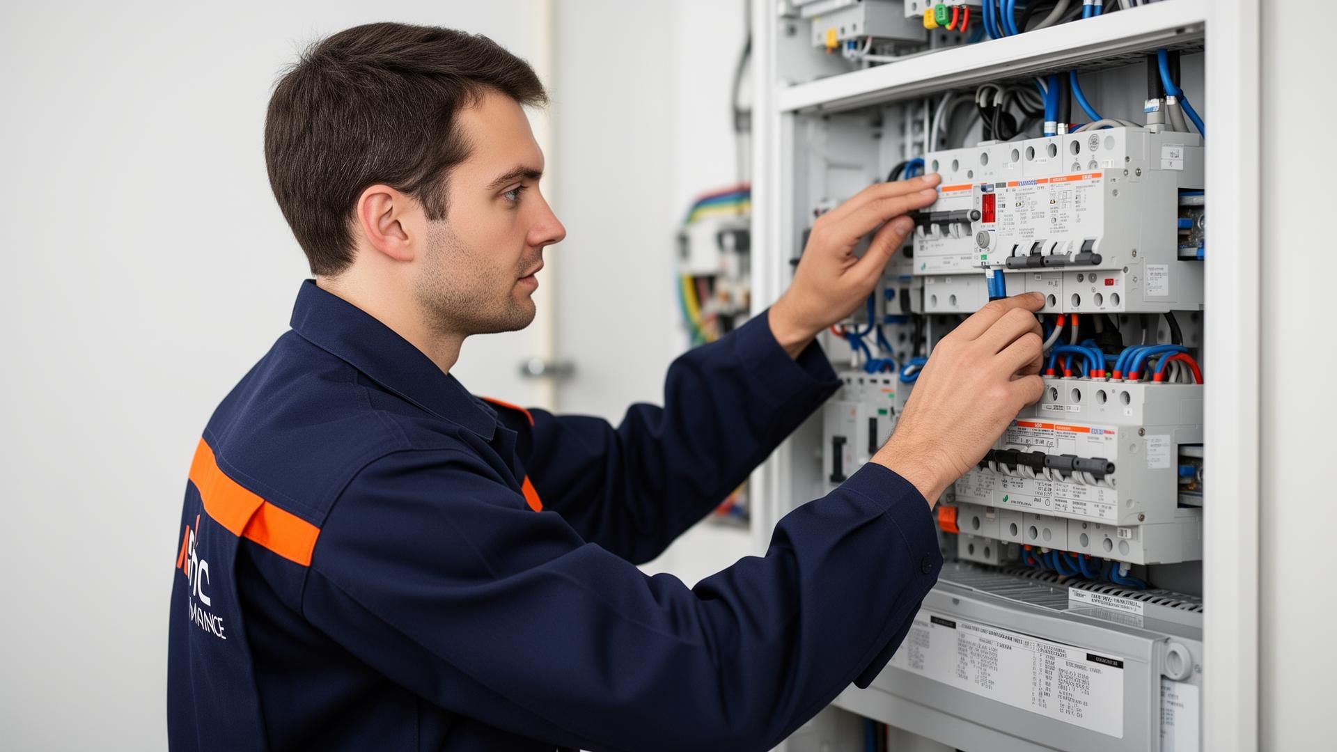 Technicien PlombElec Dépannage intervenant sur un tableau électrique